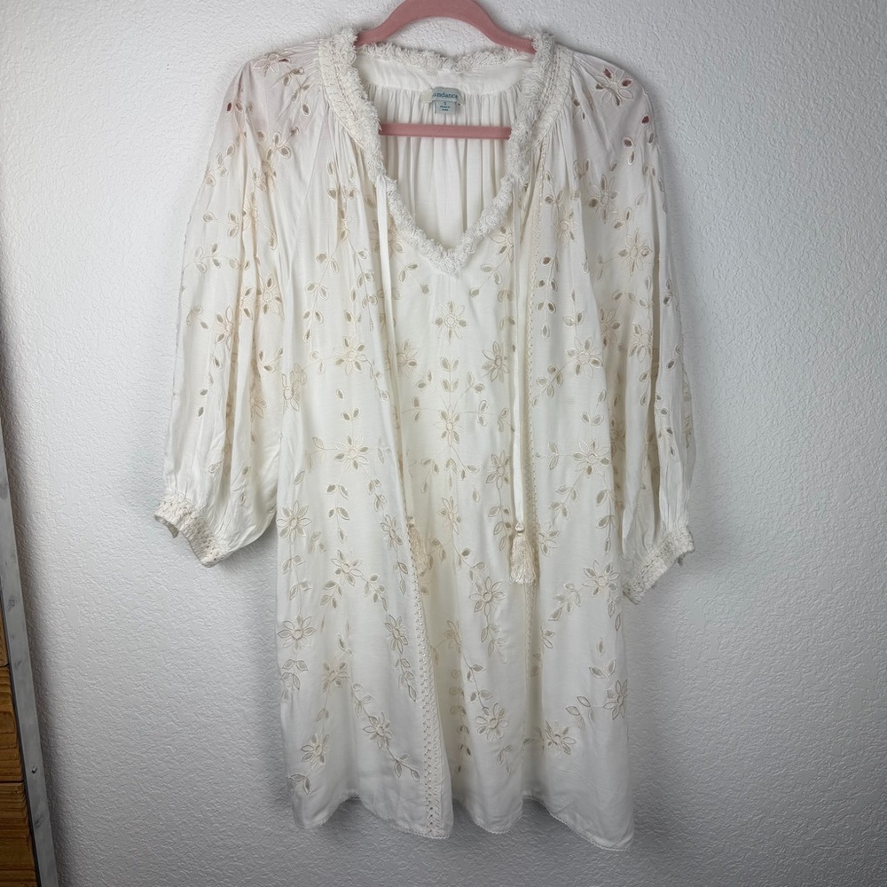 Sundance Catalog Trisha Eyelet Coverup Tunic Cream Off White Small
